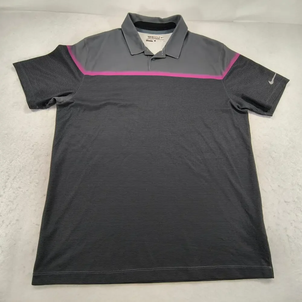 Nike Golf Casual Collared Short Sleeve Polo Shirt Mens Size Large L Gray Pink